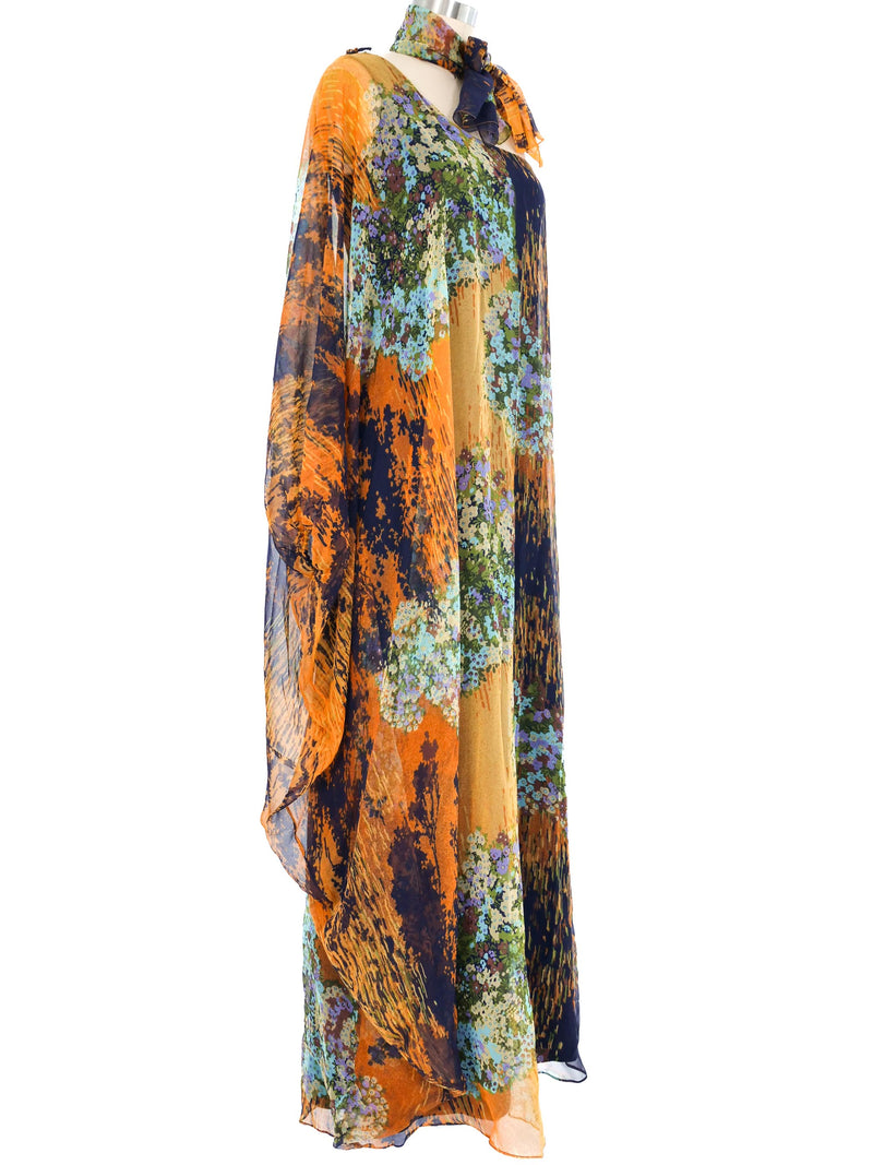 Mr. Blackwell One Shoulder Printed Chiffon Gown Dress arcadeshops.com