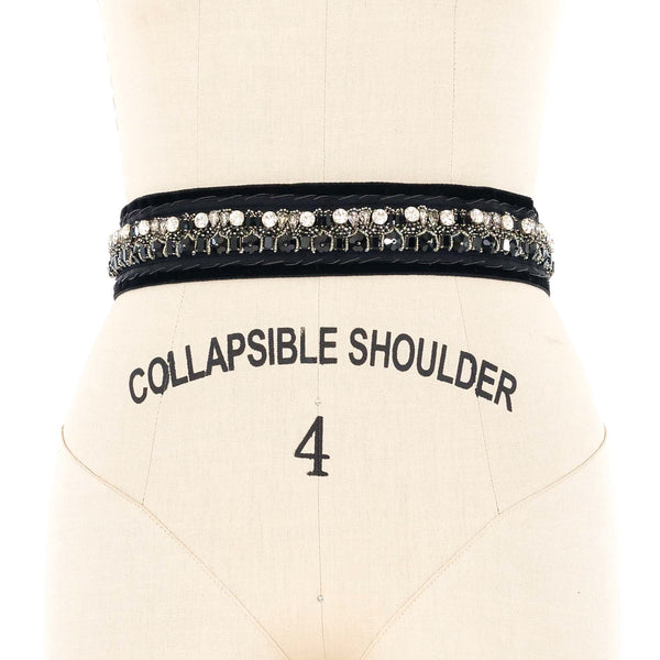 2004 F/W Prada Embellished Black Velvet Belt