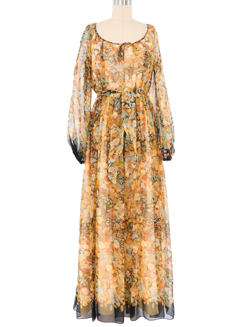 Autumnal Floral Chiffon Maxi Dress Dress arcadeshops.com