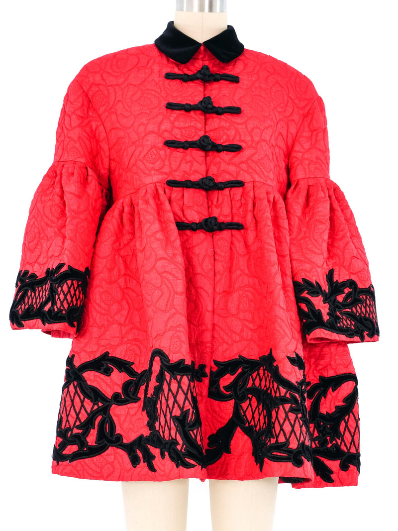 Red Brocade Bell Sleeve Coat Jacket arcadeshops.com