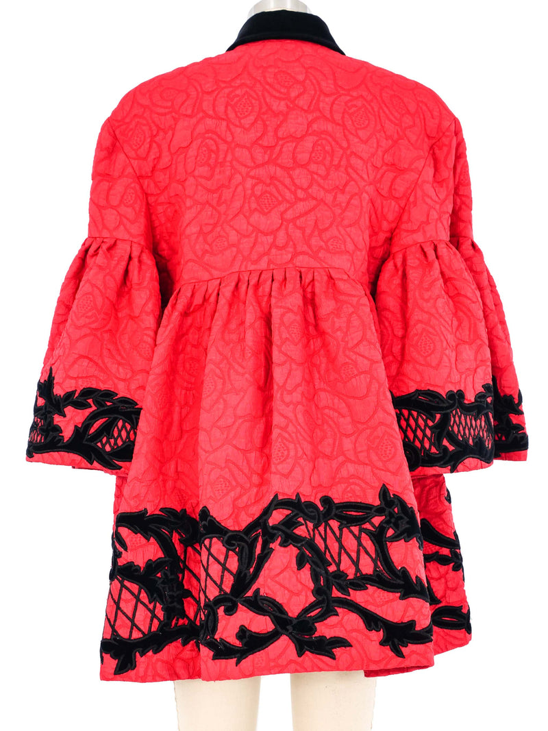 Red Brocade Bell Sleeve Coat Jacket arcadeshops.com