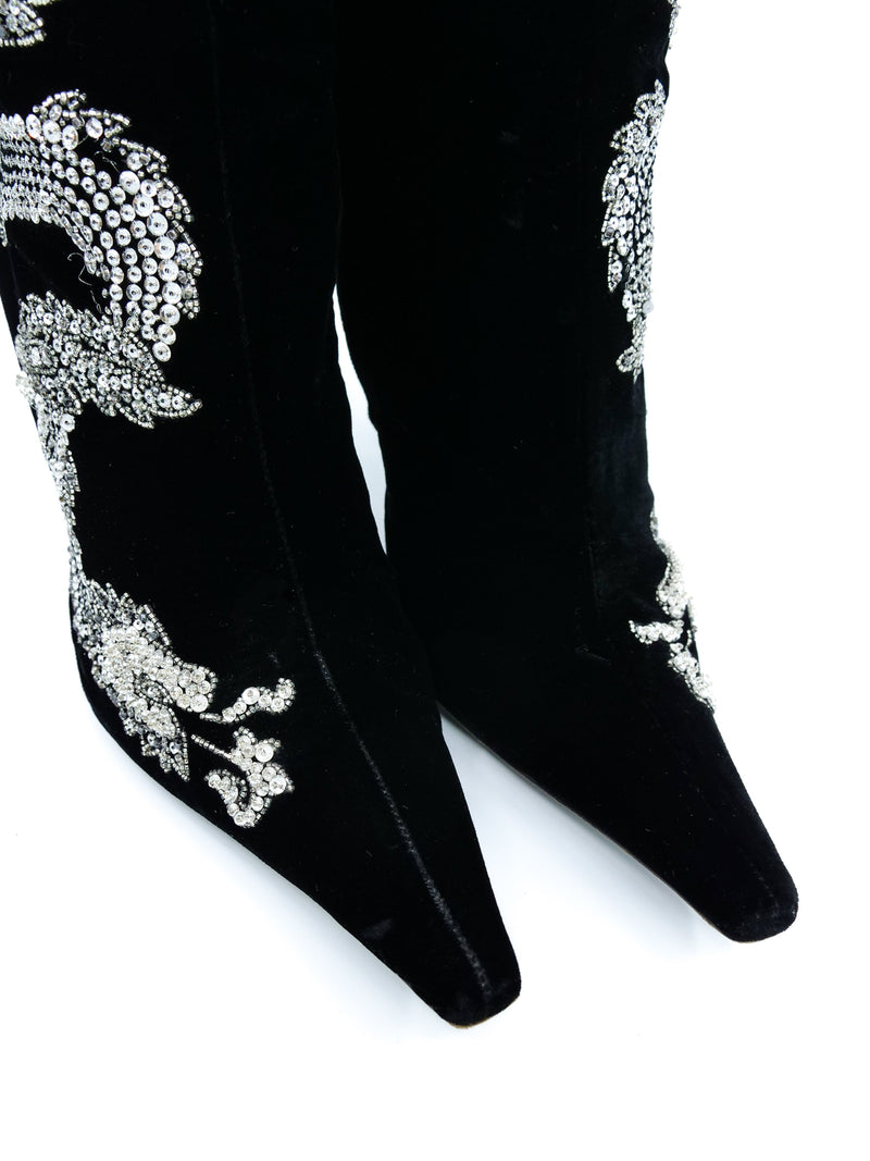 Rene Caovilla Velvet Rhinestone Dragon Ankle Boots, 37.5 Accessory arcadeshops.com