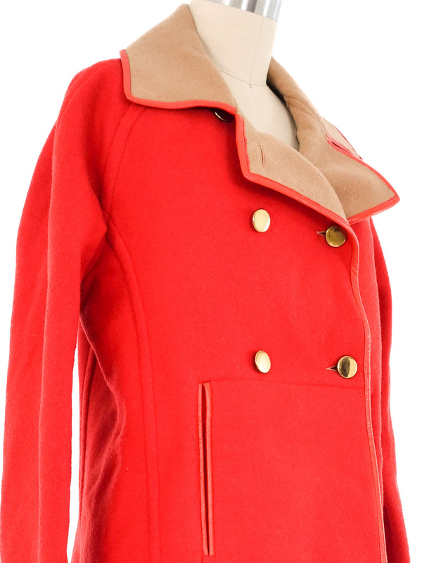 Leather Trimmed Red Felt Coat Outerwear arcadeshops.com