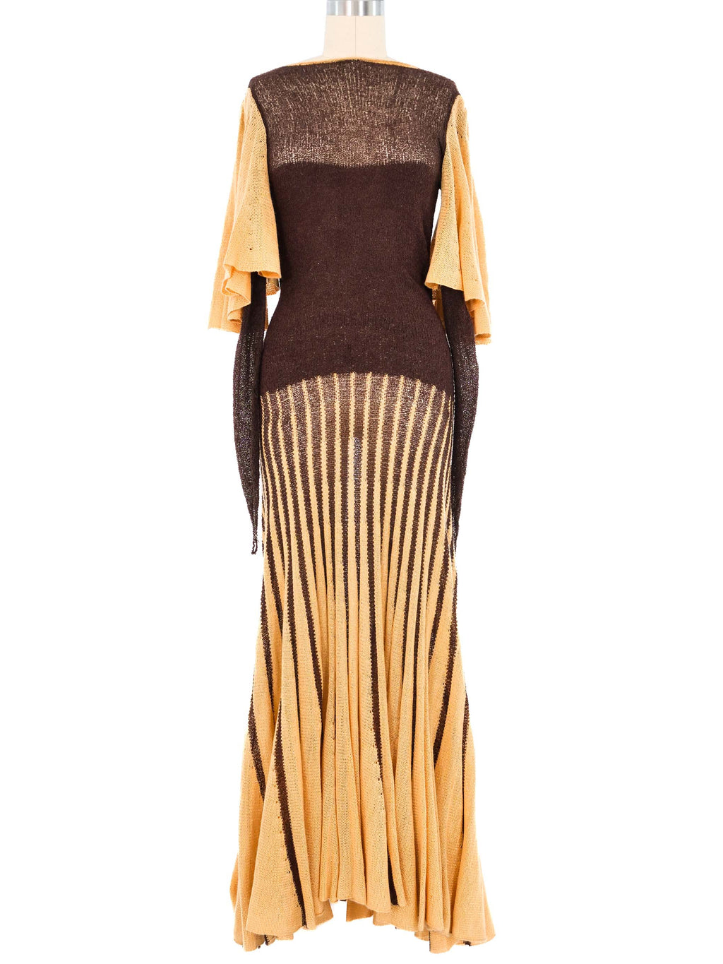 Brown Knit Angel Sleeve Maxi Dress