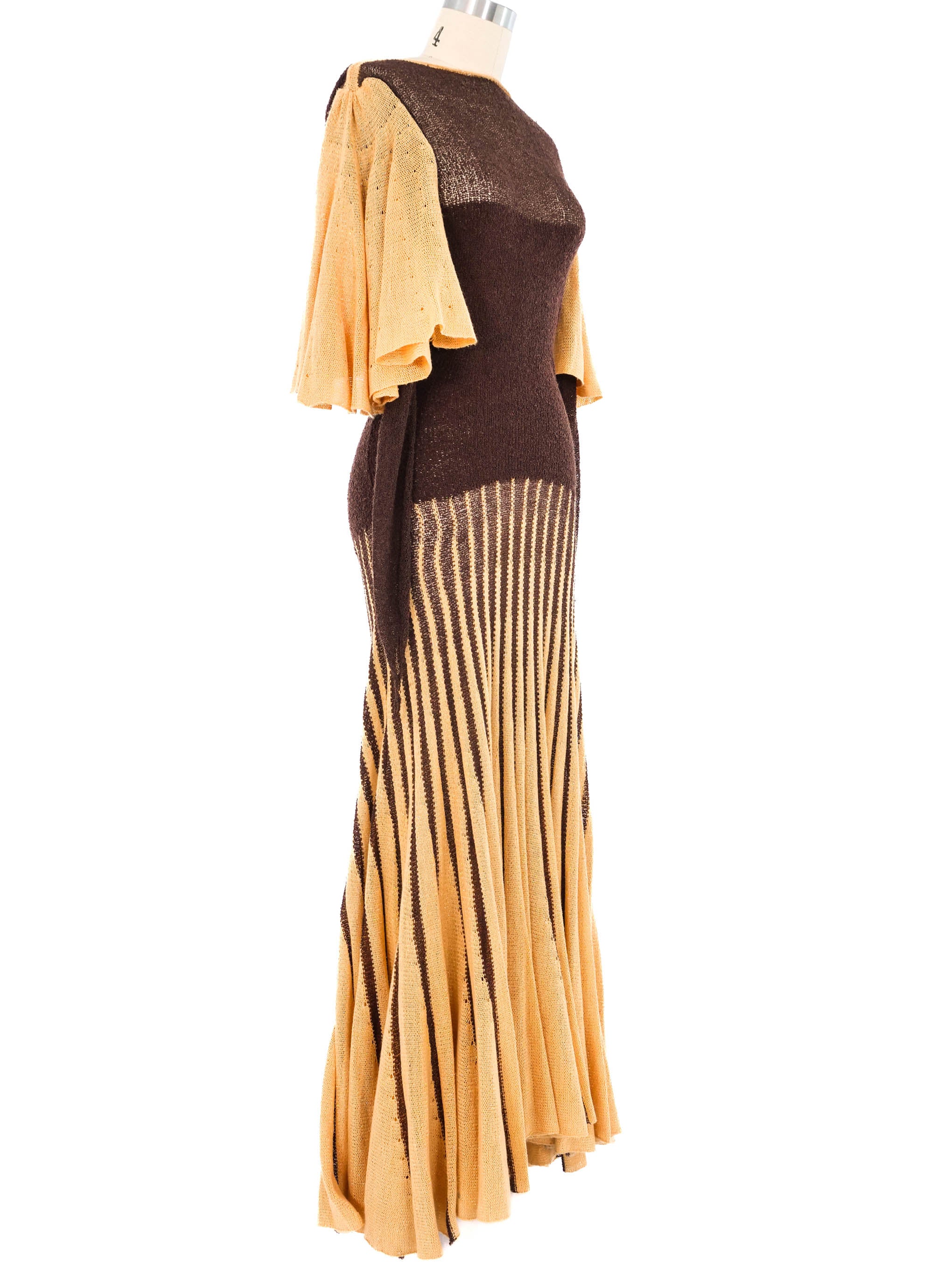 Brown Knit Angel Sleeve Maxi Dress