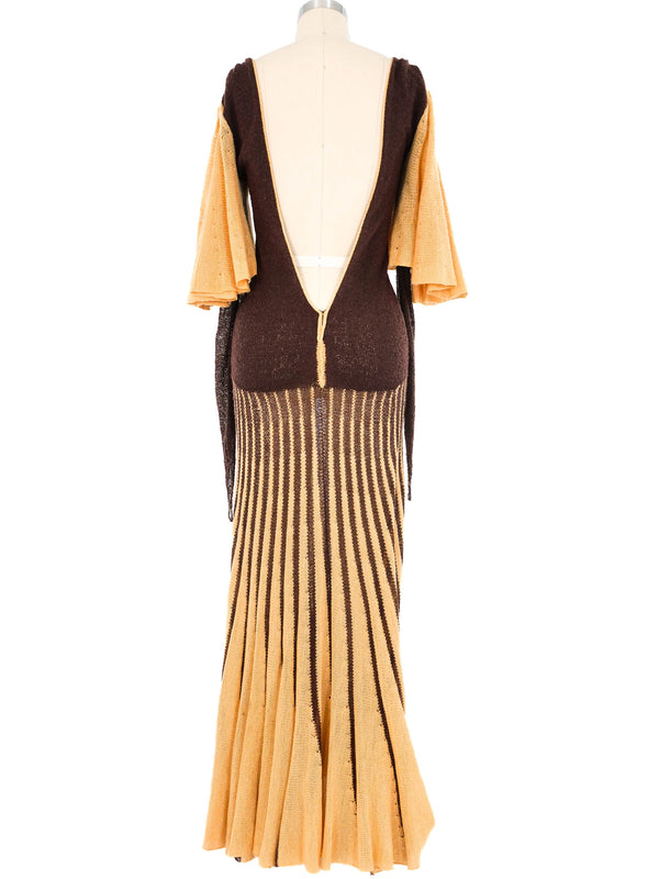 Brown Knit Angel Sleeve Maxi Dress Dress arcadeshops.com
