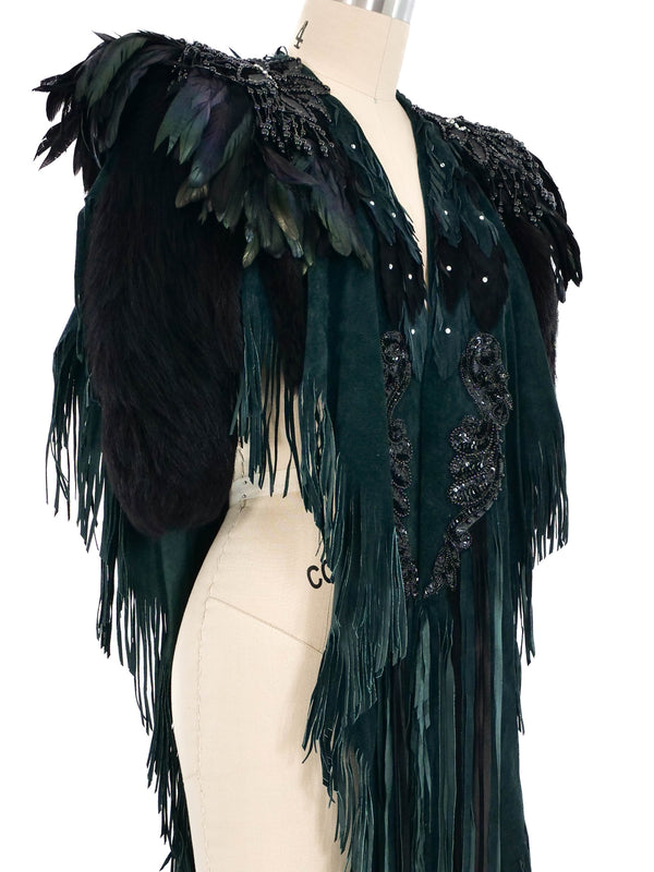 Fur Trimmed Fringed Suede Capelet Jacket arcadeshops.com