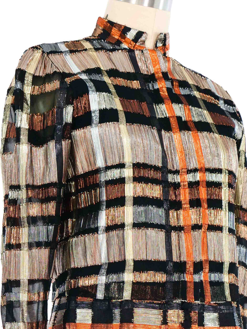 Metallic Check Cropped Shirt Top arcadeshops.com