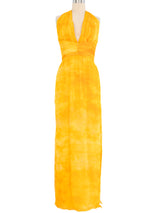 Yellow Chiffon Halter Gown Dress arcadeshops.com