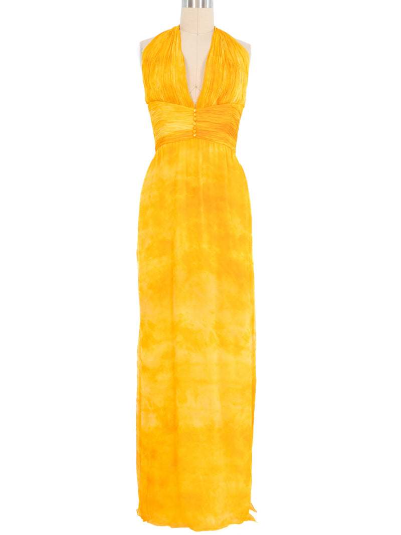 Yellow Chiffon Halter Gown Dress arcadeshops.com