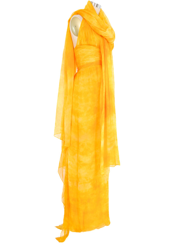 Yellow Chiffon Halter Gown Dress arcadeshops.com