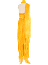 Yellow Chiffon Halter Gown Dress arcadeshops.com