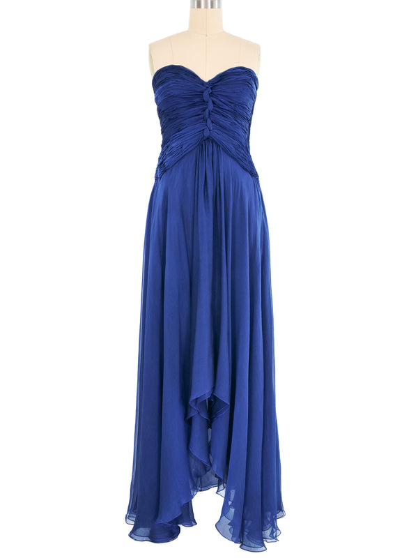 Oscar De La Renta Blue Chiffon Strapless Gown Dress arcadeshops.com