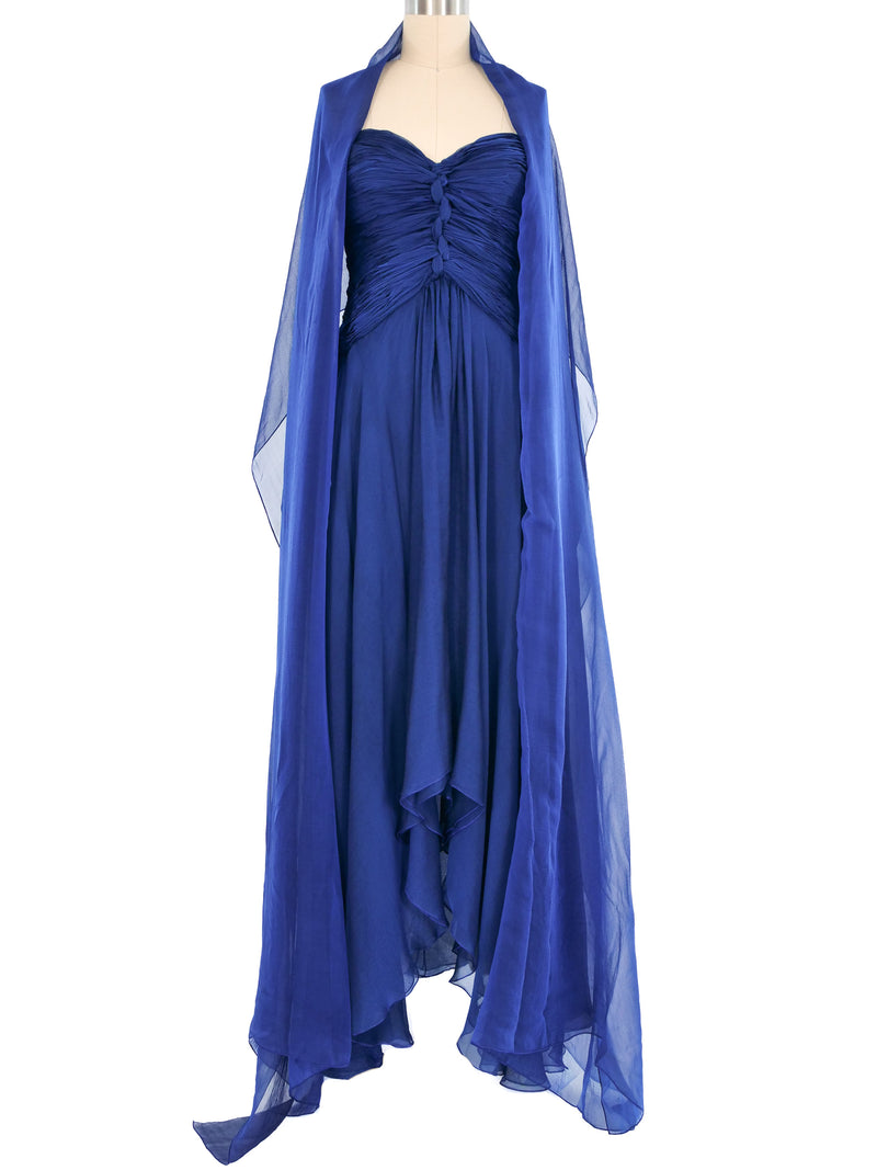 Oscar De La Renta Blue Chiffon Strapless Gown Dress arcadeshops.com