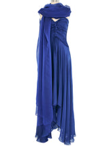 Oscar De La Renta Blue Chiffon Strapless Gown Dress arcadeshops.com