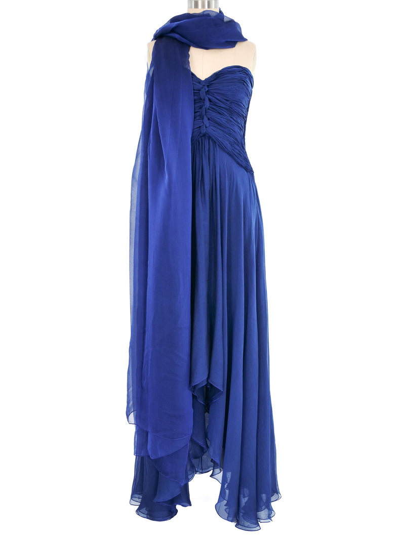 Oscar De La Renta Blue Chiffon Strapless Gown Dress arcadeshops.com