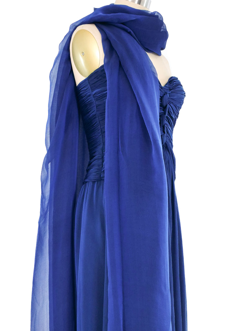 Oscar De La Renta Blue Chiffon Strapless Gown Dress arcadeshops.com