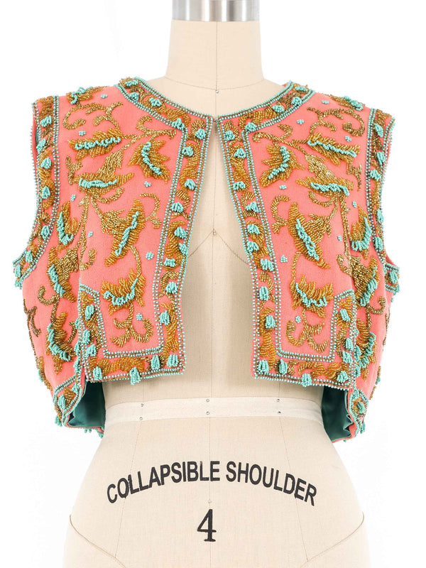 1960s Bead Embellished Coral Vest Jacket arcadeshops.com