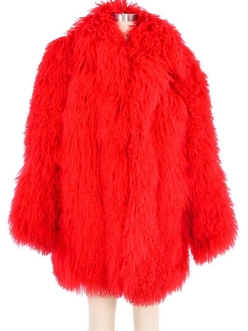Red Mongolian Fur Coat Outerwear arcadeshops.com