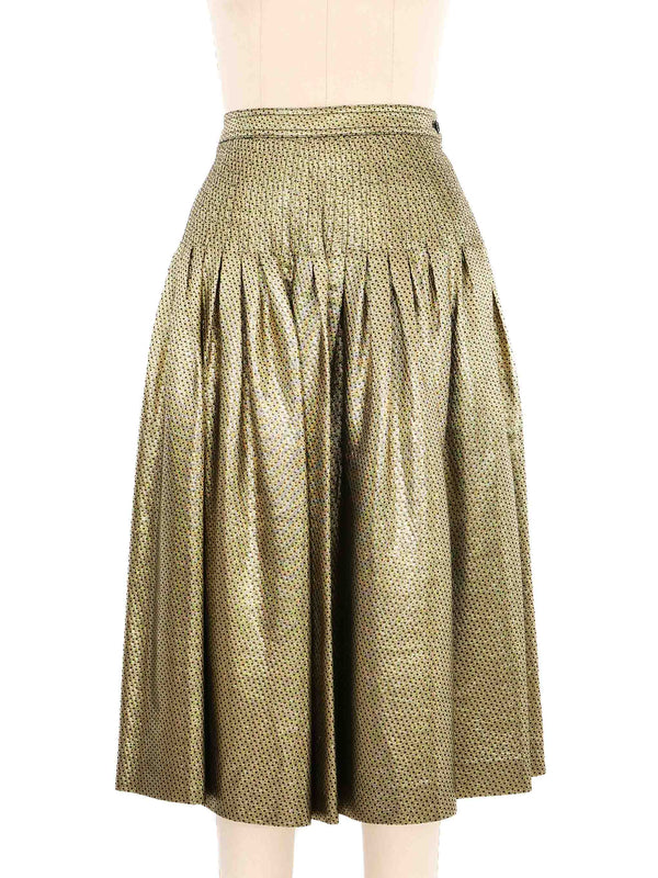 Valentino Gold Lame Pleated Skirt Bottom arcadeshops.com