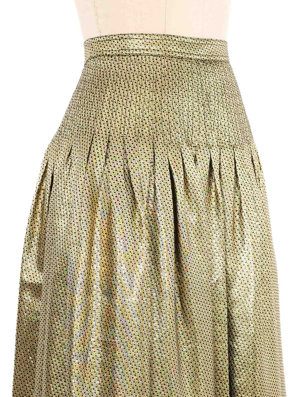 Valentino Gold Lame Pleated Skirt Bottom arcadeshops.com