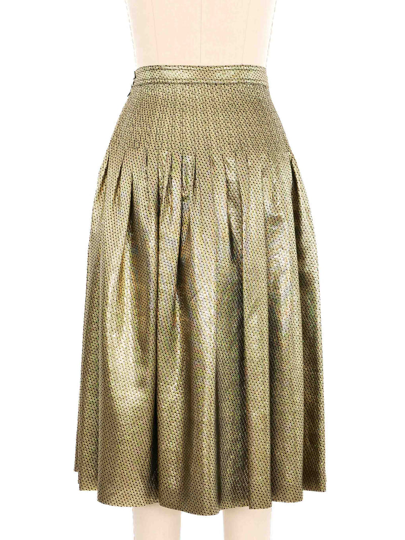Valentino Gold Lame Pleated Skirt Bottom arcadeshops.com
