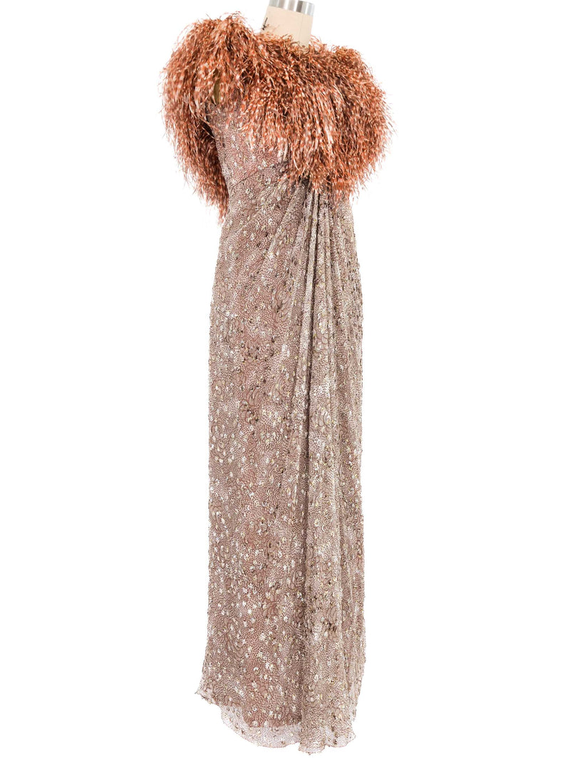 Ruben Panis Ostrich Feather Trimmed Gown Dress arcadeshops.com