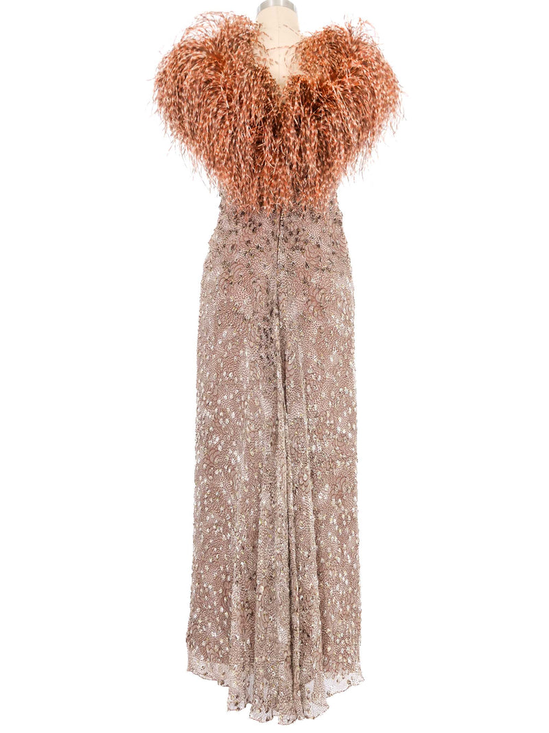 Ruben Panis Ostrich Feather Trimmed Gown Dress arcadeshops.com