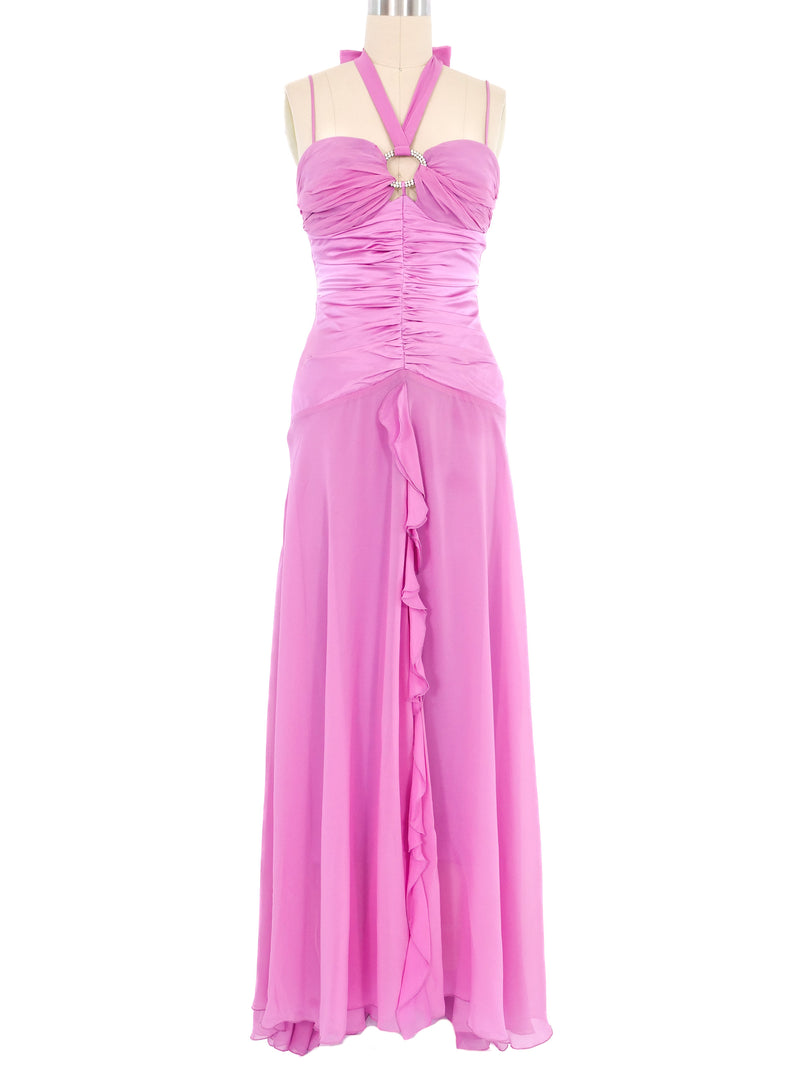 Mauve Chiffon Ruffle Gown Dress arcadeshops.com
