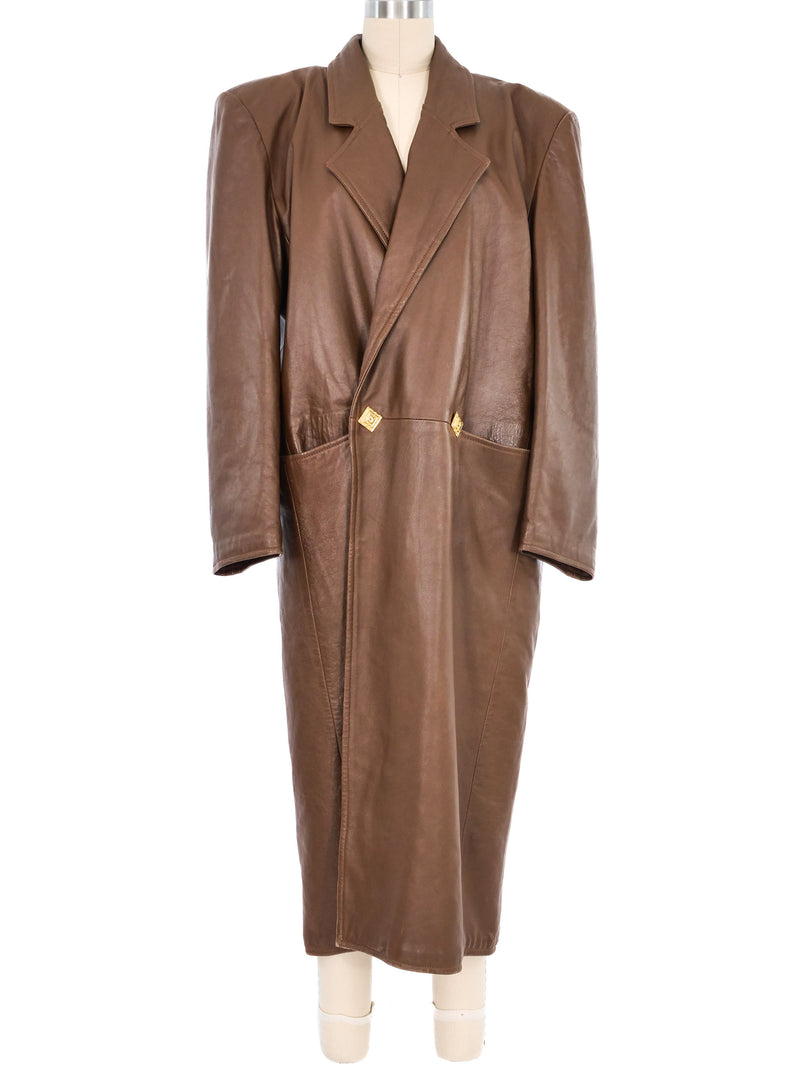 Fendi Caramel Leather Overcoat Outerwear arcadeshops.com
