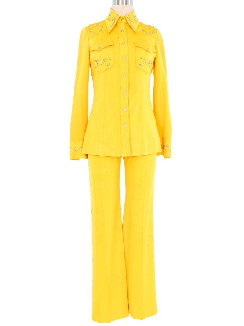 1970s Sunflower Studded Three Piece Pant Suit Suit arcadeshops.com