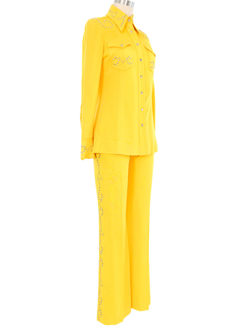 1970s Sunflower Studded Three Piece Pant Suit Suit arcadeshops.com