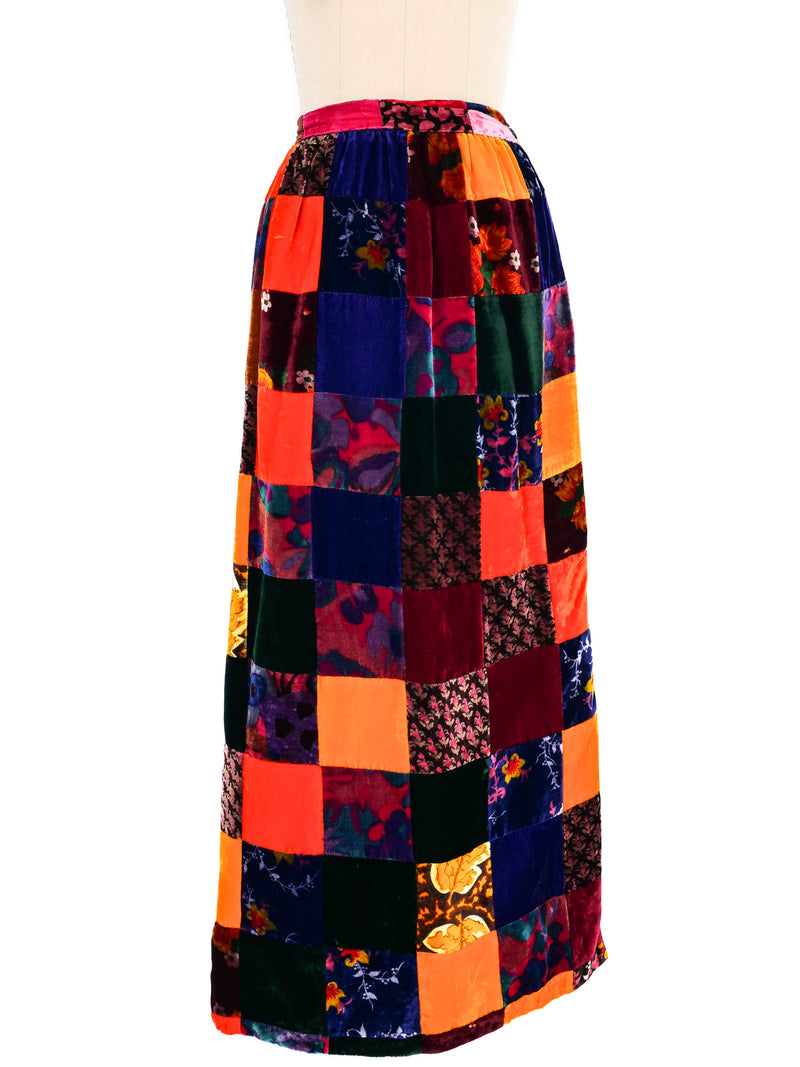Velvet Patchwork Maxi Skirt Bottom arcadeshops.com