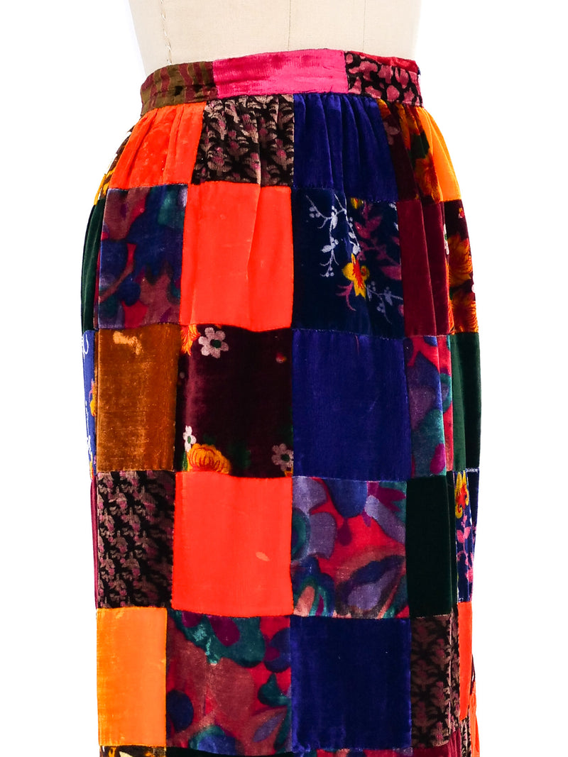 Velvet Patchwork Maxi Skirt Bottom arcadeshops.com