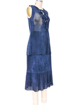 1970s Blue Laser Cut Suede Skirt Ensemble Suit arcadeshops.com