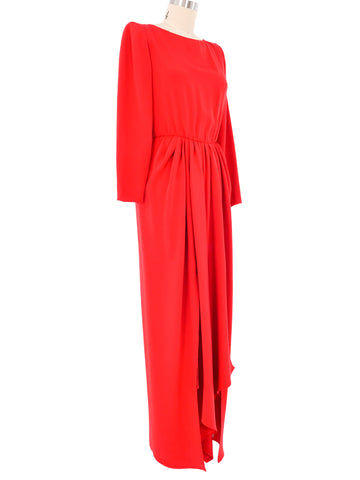 long sleeve oscar dresses Oscar De La Renta Red Long Sleeve Gown