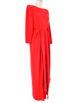 Oscar De La Renta Red Long Sleeve Gown Dress arcadeshops.com