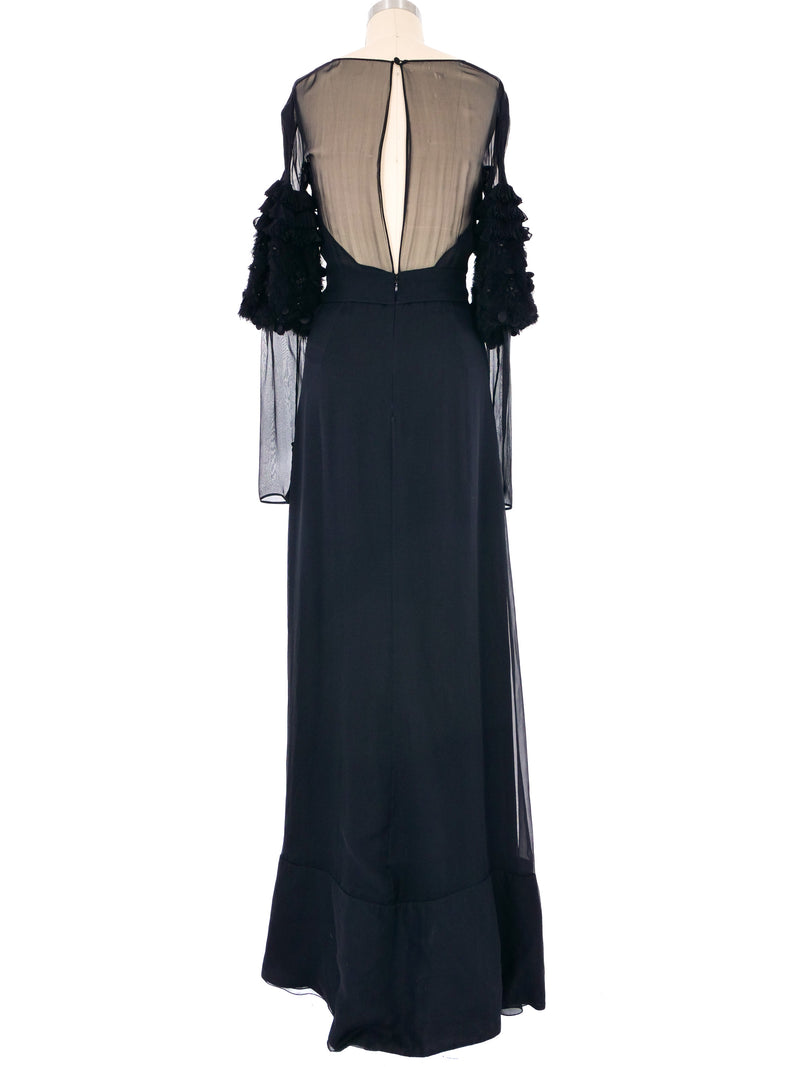 Valentino Ruffled Sleeve Illusion Gown Dress arcadeshops.com