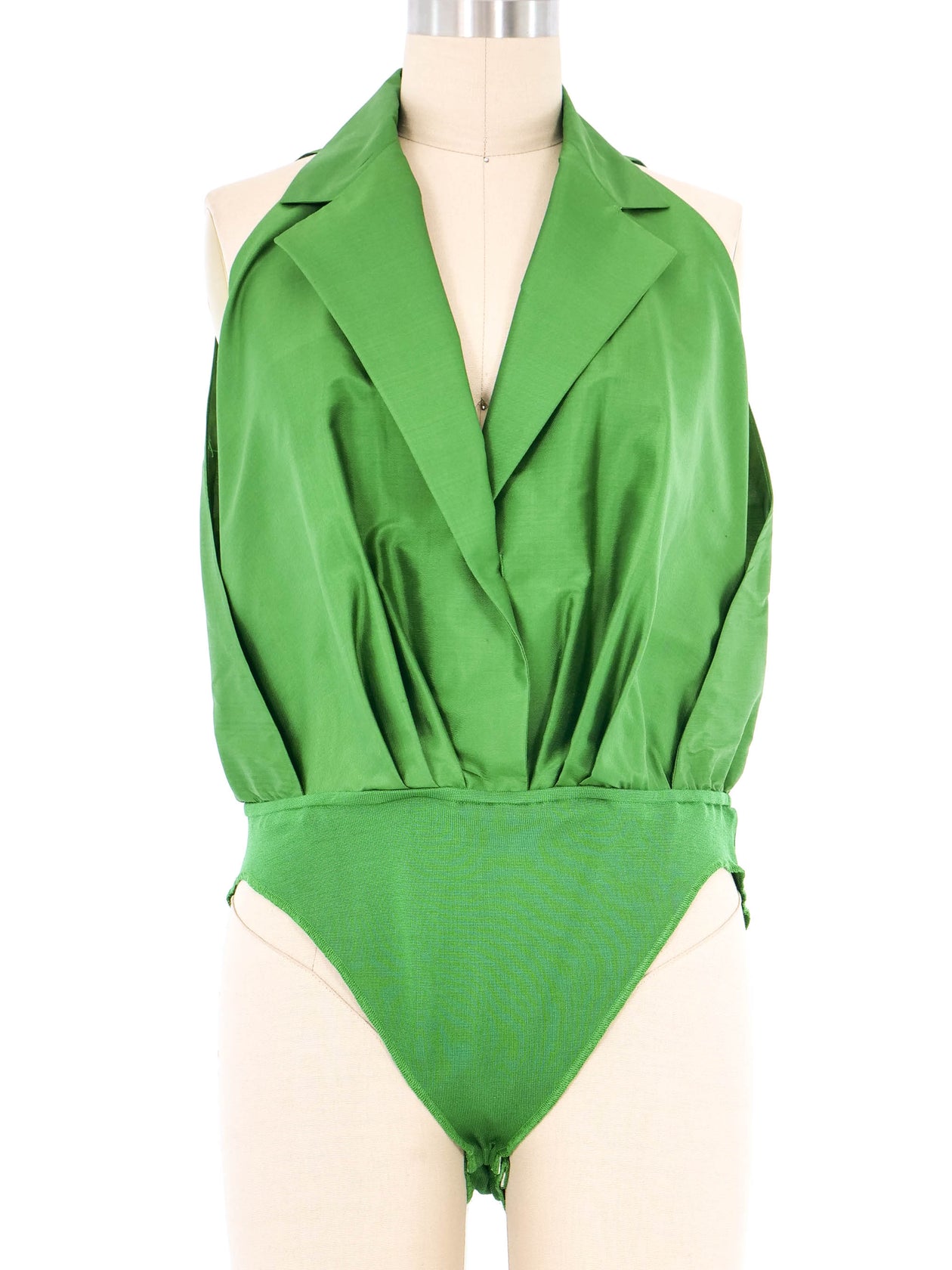 Donna Karan Green Silk Bodysuit Blouse - Main Image