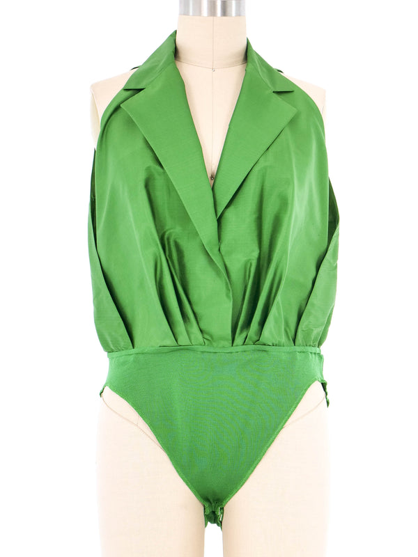 Donna Karan Green Silk Bodysuit Blouse Suit arcadeshops.com