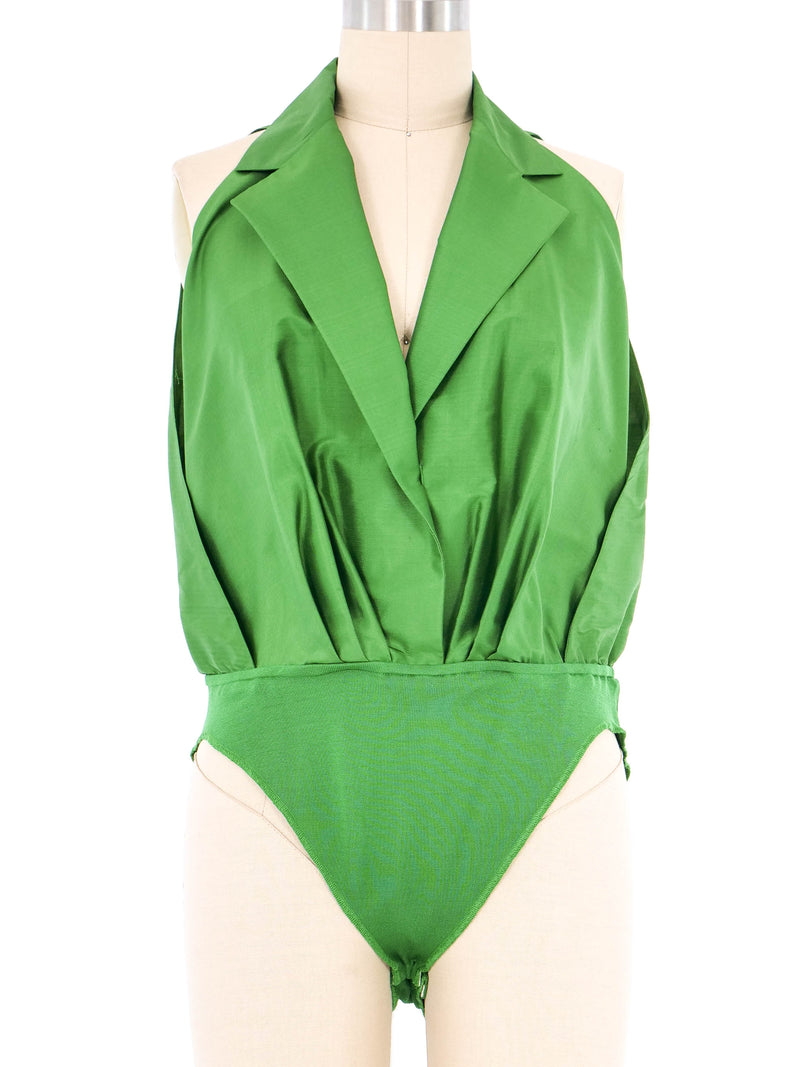 Donna Karan Green Silk Bodysuit Blouse Suit arcadeshops.com