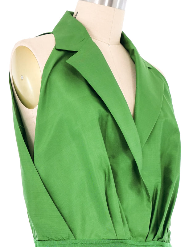 Donna Karan Green Silk Bodysuit Blouse Suit arcadeshops.com