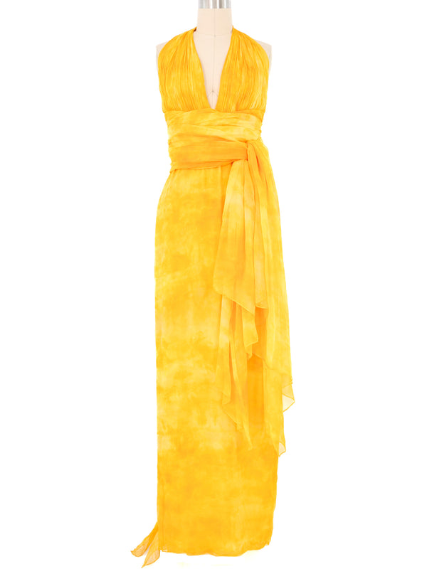 Yellow Chiffon Halter Gown Dress arcadeshops.com