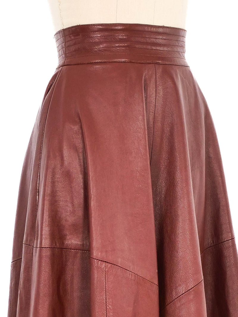Cognac Leather Midi Skirt Bottom arcadeshops.com