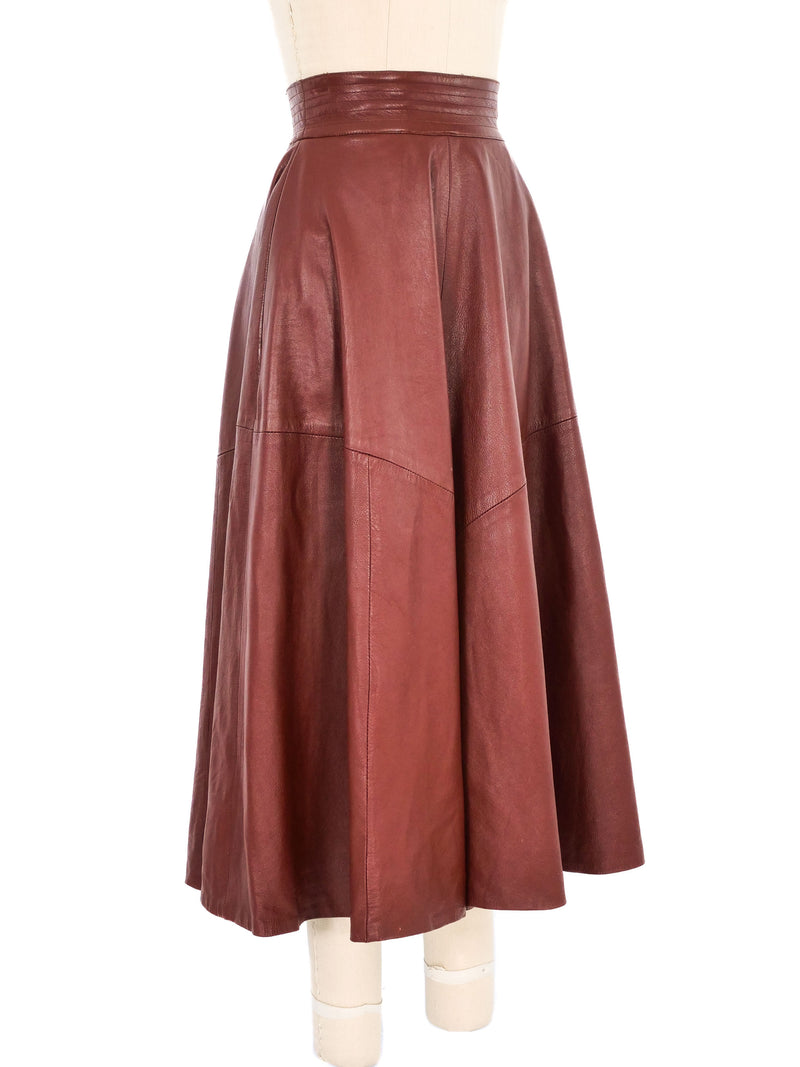 Cognac Leather Midi Skirt Bottom arcadeshops.com
