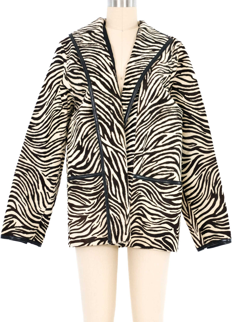 Oscar de la Renta Zebra Stripe Pony Hair Jacket Jacket arcadeshops.com