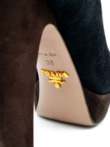 Prada Black Suede Platform Ankle Boots, 38 Accessory arcadeshops.com