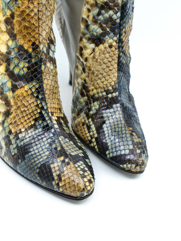 Paneled  Snakeskin Heeled Boots, 9 Accessory arcadeshops.com