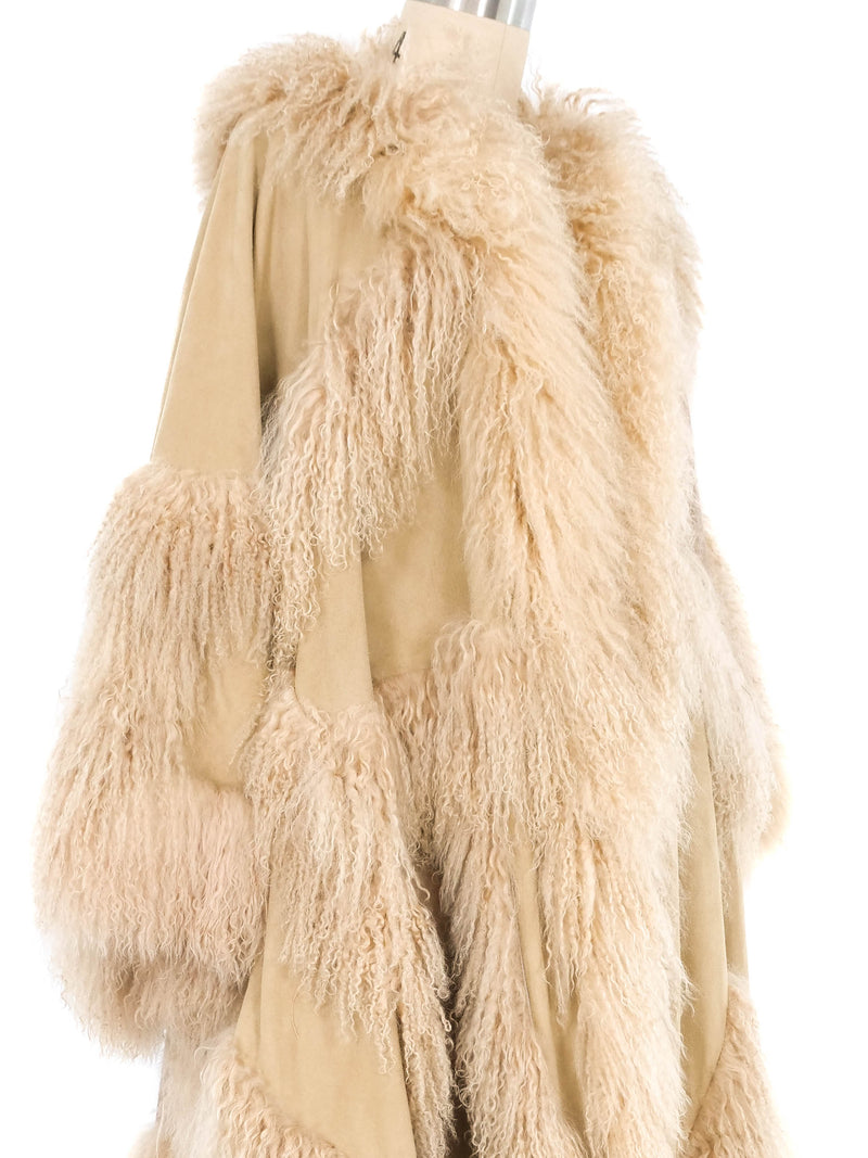 Adrienne Landau Mongolian Fur Trimmed Leather Shawl Jacket arcadeshops.com