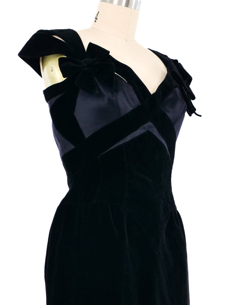 1992 Thierry Mugler Couture Bow Shoulder Velvet Cocktail Dress Dress arcadeshops.com